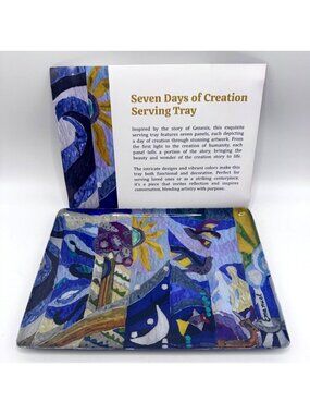 Seven Days Of Creation  Tray Genesis By Yair Emanuel Decorative Glass 10.5" x 7"
